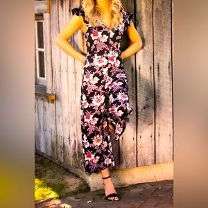 Club Monaco Denay Black Floral Jumpsuit
